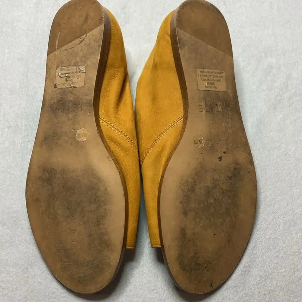 1. State mustard yellow nubuck leather suede open flat sandals Size 9